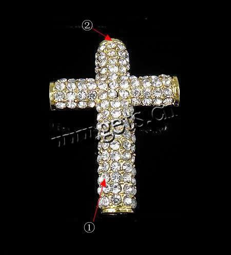 Strass Zinklegierung Perlen, Kreuz, plattiert, keine, 40.5x27.5x7mm, Bohrung:ca. 4mm, verkauft von PC