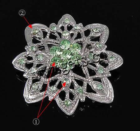 Zinc Alloy Jewelry Brooch, with Rhinestone, Flower, plated, with rhinestone, more colors for choice, nickel, lead & cadmium free, 40x40x7.5mm, Sold By PC
