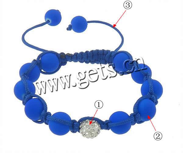 bracelet woven ball de perles en verre , avec Strass perle de Pave d'argile & corde en nylon, caoutchouté, plus de couleurs à choisir, 10mm, 9mm, Longueur:Environ 7-11 pouce, Vendu par brin