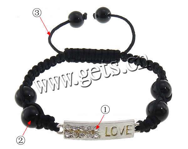 Bracelets en cristal de Woven Ball, avec corde en nylon & alliage de zinc, fait à la main, avec strass, 32x8x2mm, 10mm, Longueur:Environ 7-11 pouce, Vendu par brin