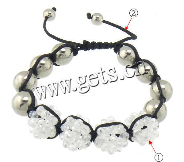 Crystal Woven Ball Bracelets, with Nylon Cord & Copper Coated Plastic, handmade, 16mm, 12mm, 8mm, Length:Approx 6-9 Inch, Sold By Strand