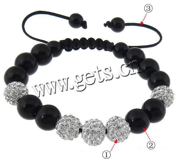 Bracelets en cristal de Woven Ball, avec Strass perle de Pave d'argile & corde en nylon, fait à la main, 10mm, 8mm, Longueur:Environ 6-10 pouce, Vendu par brin