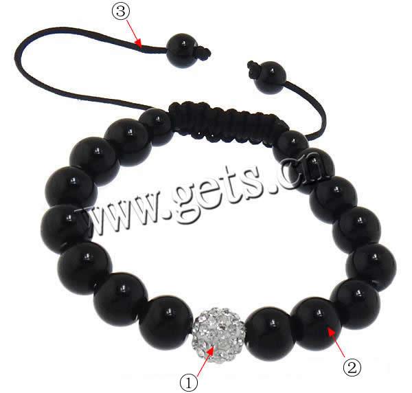 Crystal Woven Ball Bracelets, with Rhinestone Clay Pave Bead & Nylon Cord, handmade, 10mm, 8mm, Length:Approx 6-10 Inch, Sold By Strand