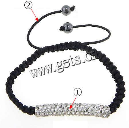 Bracelets de Woven Ball En alliage de zinc, avec corde en nylon, fait à la main, avec strass, 42x7mm,8mm, Longueur:7~9 pouce, Vendu par brin