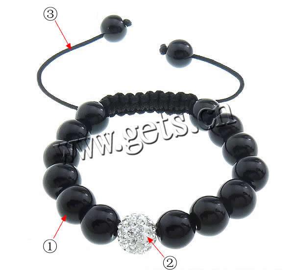 Bracelets en cristal de Woven Ball, avec Strass perle de Pave d'argile & corde en nylon, fait à la main, plus de couleurs à choisir, 10mm, Longueur:Environ 6-10 pouce, Vendu par brin