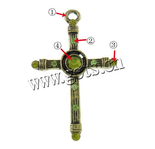 Zinc Alloy Cross Pendants, plated, Customized & with rhinestone, more colors for choice, nickel, lead & cadmium free, 22.5x35x3.5mm, Hole:Approx 2mm, Sold By PC