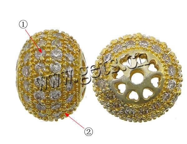 Cubic Zirconia Micro Pave Brass Beads, Rondelle, plated, micro pave cubic zirconia & hollow, more colors for choice, 9x12mm, Hole:Approx 2mm, Sold By PC
