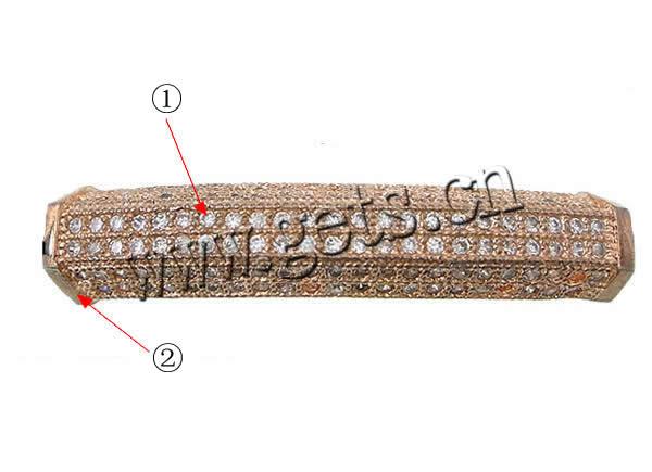 Cubic Zirconia Micro Pave Brass Beads, Tube, micro pave cubic zirconia & hollow, more colors for choice, 30x7mm, Hole:Approx 4mm, Sold By PC