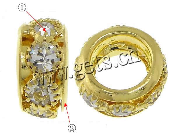 Donut Rhinestone Spacer , Brass, Drum, plated, with rhinestone & large hole, more colors for choice, 6x12mm, Hole:Approx 8mm, Sold By PC