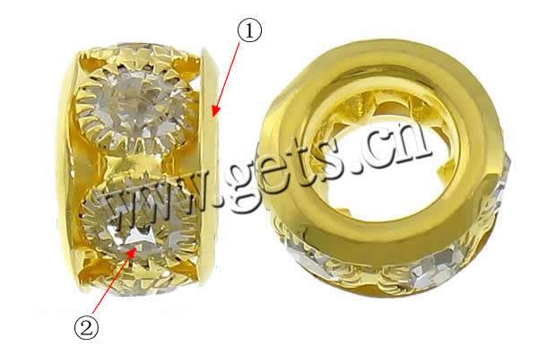 Donut Rhinestone Spacer , Brass, Rondelle, plated, with rhinestone, more colors for choice, 6x8mm, Hole:Approx 3.8mm, Sold By PC