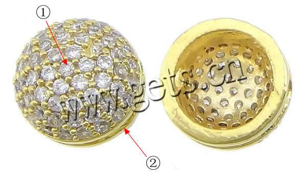 Cubic Zirconia Micro Pave Brass Beads, Dome, plated, micro pave cubic zirconia, more colors for choice, 10x10x6.5mm, Hole:Approx 1.8mm, Sold By PC