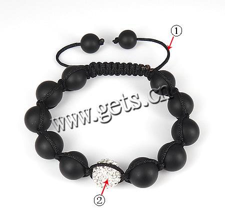 Agate Woven Ball Bracelets, with Wax Cord & Rhinestone Clay Pave Bead, with 50 pcs rhinestone, 12mm, Length:Approx 6.5-11 Inch, Sold By Strand