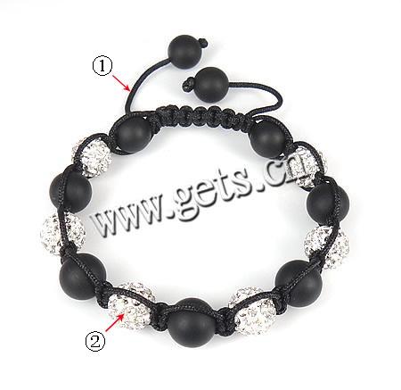 Agate bracelet de Woven Ball, avec Cordon de cire & Strass perle de Pave d'argile, avec 50 pcs strass, 10mm, Longueur:Environ 8-12 pouce, Vendu par brin