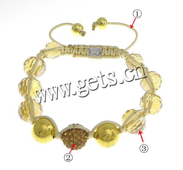 Crystal Woven Ball Bracelets, Rhinestone, with Wax Cord & Crystal, handmade, 8-12mm, Length:Approx 8-11 Inch, Sold By Strand