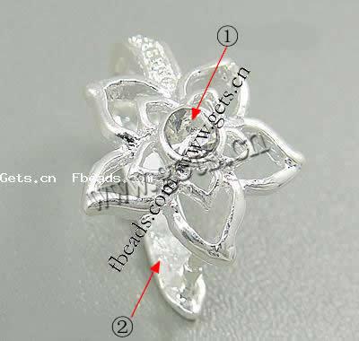 Brass Pinch Bail, Flower, plated, with rhinestone, more colors for choice, 17x12mm, 1000PCs/Bag, Sold By Bag