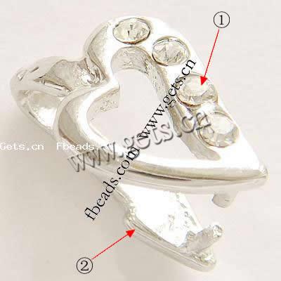 Zinc Alloy Pinch Bail, with Rhinestone, Heart, more colors for choice, lead free, 16x10mm, Sold By PC
