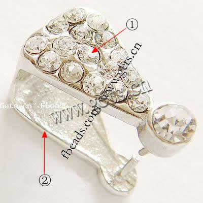 Zinc Alloy Pinch Bail, with Rhinestone, more colors for choice, lead free, 15x8mm, Sold By PC