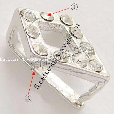 Zinc Alloy Pinch Bail, with Rhinestone, Rhombus, more colors for choice, lead free, 15x11mm, Sold By PC