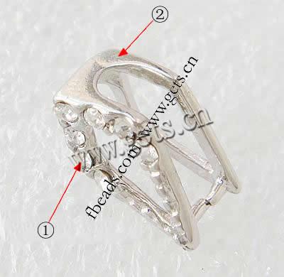 Brass Pinch Bail, Rhombus, plated, with rhinestone, more colors for choice, 8x13.5mm, Sold By PC