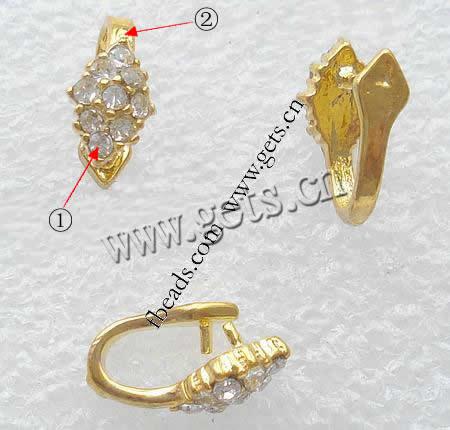 Brass Pinch Bail, Rhombus, plated, with rhinestone, more colors for choice, 6x14mm, Sold By PC