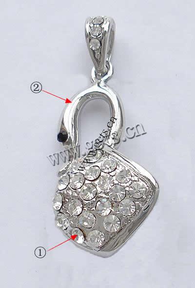 Brass Pinch Bail, Swan, plated, with rhinestone, more colors for choice, 26x17mm, Sold By PC