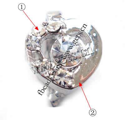 Brass Pinch Bail, Heart, plated, with rhinestone, more colors for choice, 12x9x8mm, 100PCs/Bag, Sold By Bag