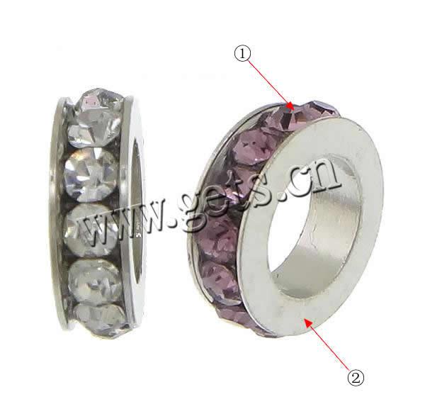 Zinc Alloy Spacer Beads, Donut, plated, Customized & with rhinestone, more colors for choice, cadmium free, 3x11mm, Hole:Approx 6mm, Sold By PC