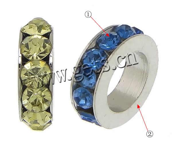 Zinc Alloy Spacer Beads, Donut, plated, Customized & with rhinestone, more colors for choice, cadmium free, 3x8mm, Hole:Approx 5mm, Sold By PC