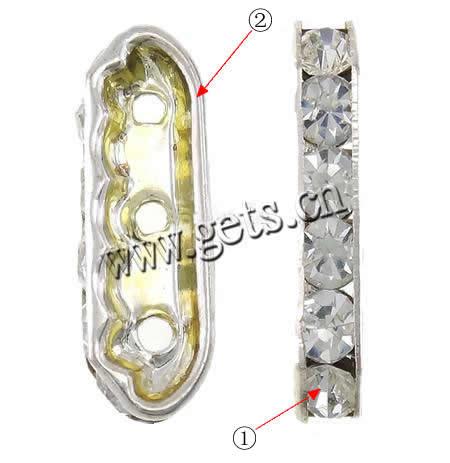 Bridge Rhinestone Spacer, Brass, platinum color plated, 3-strand & with rhinestone, 4x21x7mm, Hole:Approx 1mm, 50PCs/Lot, Sold By Lot