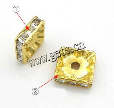 Square Rhinestone Spacer, Brass, Squaredelle, plated, with A grade rhinestone, more colors for choice, Grade A, 7x7mm, 100PCs/Bag, Sold By Bag