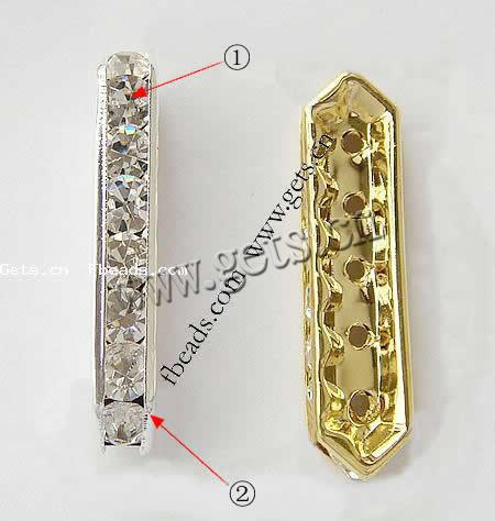 Bridge Rhinestone Spacer, Brass, Rectangle, plated, 5-strand & with Mideast rhinestone, more colors for choice, 35x9x5mm, Hole:Approx 1mm, 500PCs/Bag, Sold By Bag