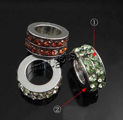 Donut Rhinestone Spacer , with Zinc Alloy, Flat Round, plated, more colors for choice, 10x10x5mm, Hole:Approx 6mm, Sold By PC