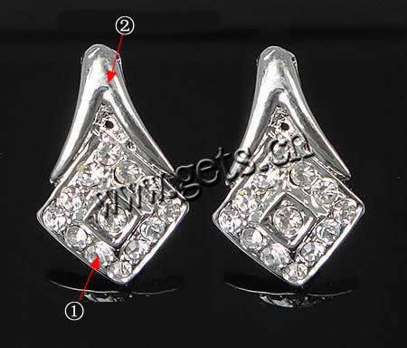 Zinc Alloy Rhinestone Stud Earring, stainless steel post pin, with rhinestone, more colors for choice, cadmium free, 12x19mm, Sold By Pair