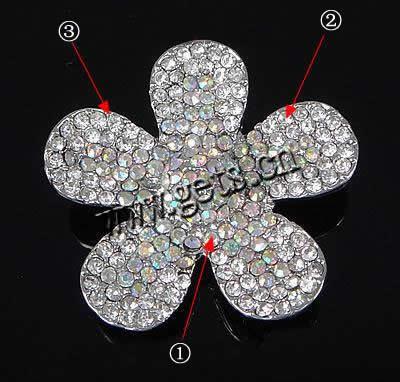 Rhinestone Zinc Alloy Connector, Flower, plated, with rhinestone & 2-strand, more colors for choice, 36x36x10mm, Hole:Approx 2mm, Sold By PC
