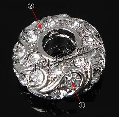 Rhinestone Zinc Alloy European Beads, Drum, plated, without troll & with rhinestone, more colors for choice, nickel, lead & cadmium free, 6.5x14.5mm, Hole:Approx 5mm, Sold By PC