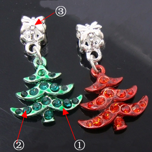 European Christmas Pendant, Zinc Alloy, Tree, plated, with troll & enamel & with rhinestone, more colors for choice, nickel, lead & cadmium free, 33x14mm, Hole:Approx 4.8mm, 500PCs/Lot, Sold By Lot