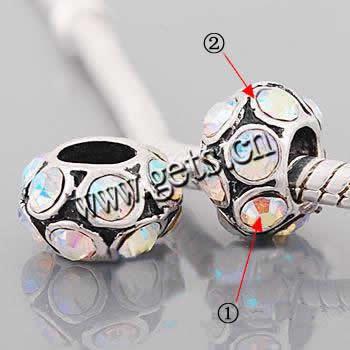 Rhinestone Zinc Alloy European Beads, Rondelle, plated, with rhinestone, more colors for choice, 6x10mm, Sold By PC