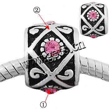 Rhinestone Zinc Alloy European Beads, Drum, plated, with rhinestone, more colors for choice, 9x12mm, Sold By PC