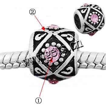 Rhinestone Zinc Alloy European Beads, Drum, plated, with rhinestone, more colors for choice, 8x10mm, Sold By PC