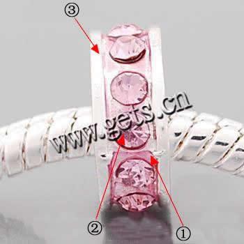 Rhinestone Zinc Alloy European Beads, Rondelle, plated, with rhinestone, more colors for choice, 4x10mm, Sold By PC