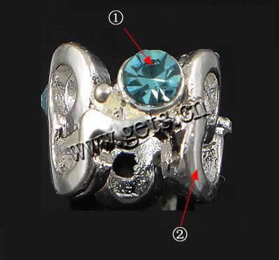 Rhinestone Zinc Alloy European Beads, plated, without troll & with rhinestone, more colors for choice, nickel, lead & cadmium free, 10x8mm, Hole:Approx 5mm, Sold By PC