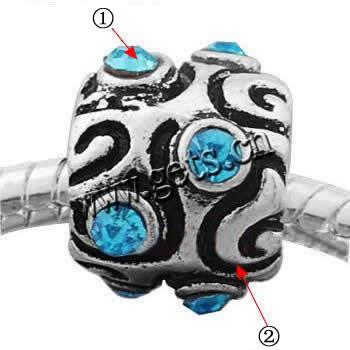 Rhinestone Zinc Alloy European Beads, Drum, plated, without troll & with rhinestone, more colors for choice, cadmium free, 10x11mm, Sold By PC