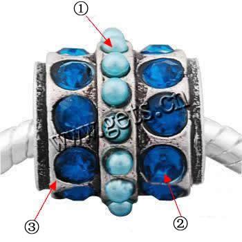 Rhinestone Zinc Alloy European Beads, Drum, plated, without troll & with rhinestone, more colors for choice, cadmium free, 12x13mm, Sold By PC