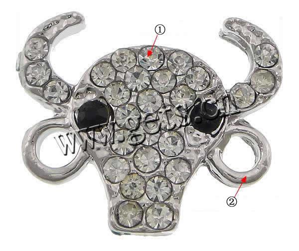 Animal Zinc Alloy Connector, Cow, Customized & with rhinestone & 1/1 loop, more colors for choice, cadmium free, 19x16x2mm, Hole:Approx 2mm, Sold By PC
