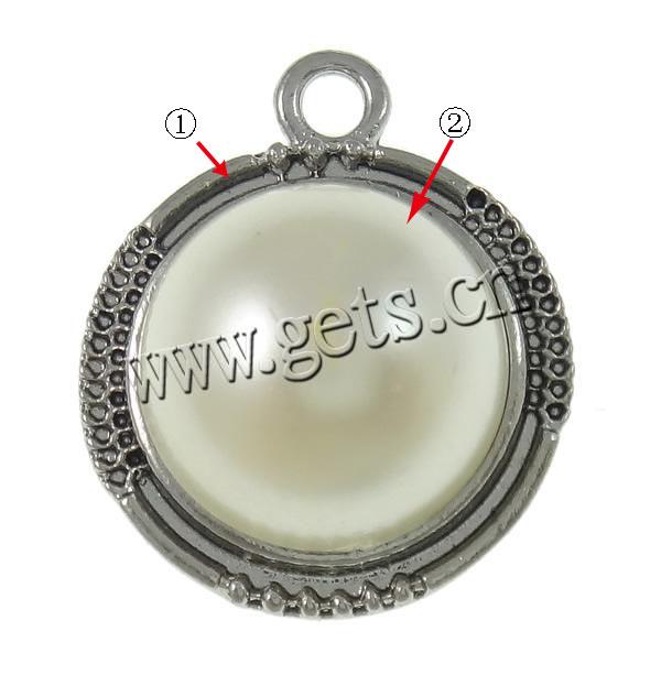 Glass Pearl Zinc Alloy Pendants, with Glass Pearl, Flat Round, plated, more colors for choice, nickel, lead & cadmium free, 22x26x10.5mm, Hole:Approx 2.5mm, Sold By PC