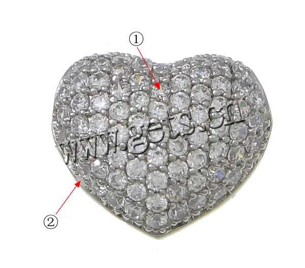 Cubic Zirconia Micro Pave Brass Beads, Heart, plated, micro pave cubic zirconia & hollow, more colors for choice, 14x12x8mm, Hole:Approx 3mm, Sold By PC