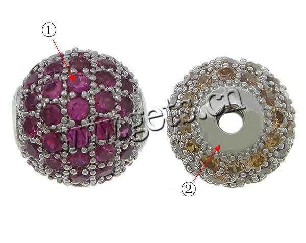 Perles zircon Micro Pave cubes, laiton, Rond, Placage, pavé de micro zircon, plus de couleurs à choisir, 10mm, Trou:Environ 2mm, Vendu par PC
