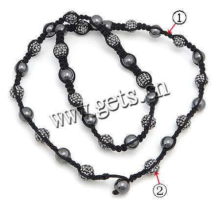 Fashion Woven Ball Necklace, Wax Cord, with Rhinestone Clay Pave Bead & Hematite, handmade, with 45 pcs rhinestone, Length:Approx 26-27 Inch, Sold By Strand