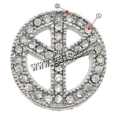 Rhinestone Zinc Alloy Connector, Flat Round, plated, Customized & with rhinestone & 1/1 loop, more colors for choice, 20x20x5.5mm, Hole:Approx 2.5mm, Sold By PC