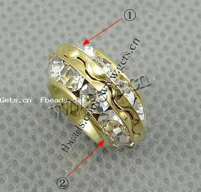 Rondelle Rhinestone Spacer, Brass, plated, with rhinestone, more colors for choice, 15x7mm, Hole:Approx 2mm, Sold By PC